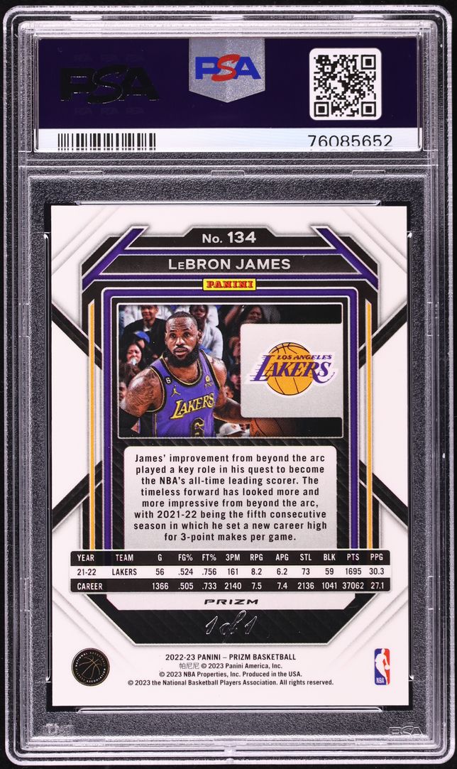 2022 Panini Prizm Black LeBron James 1/1 #134 PSA 10 GEM MINT