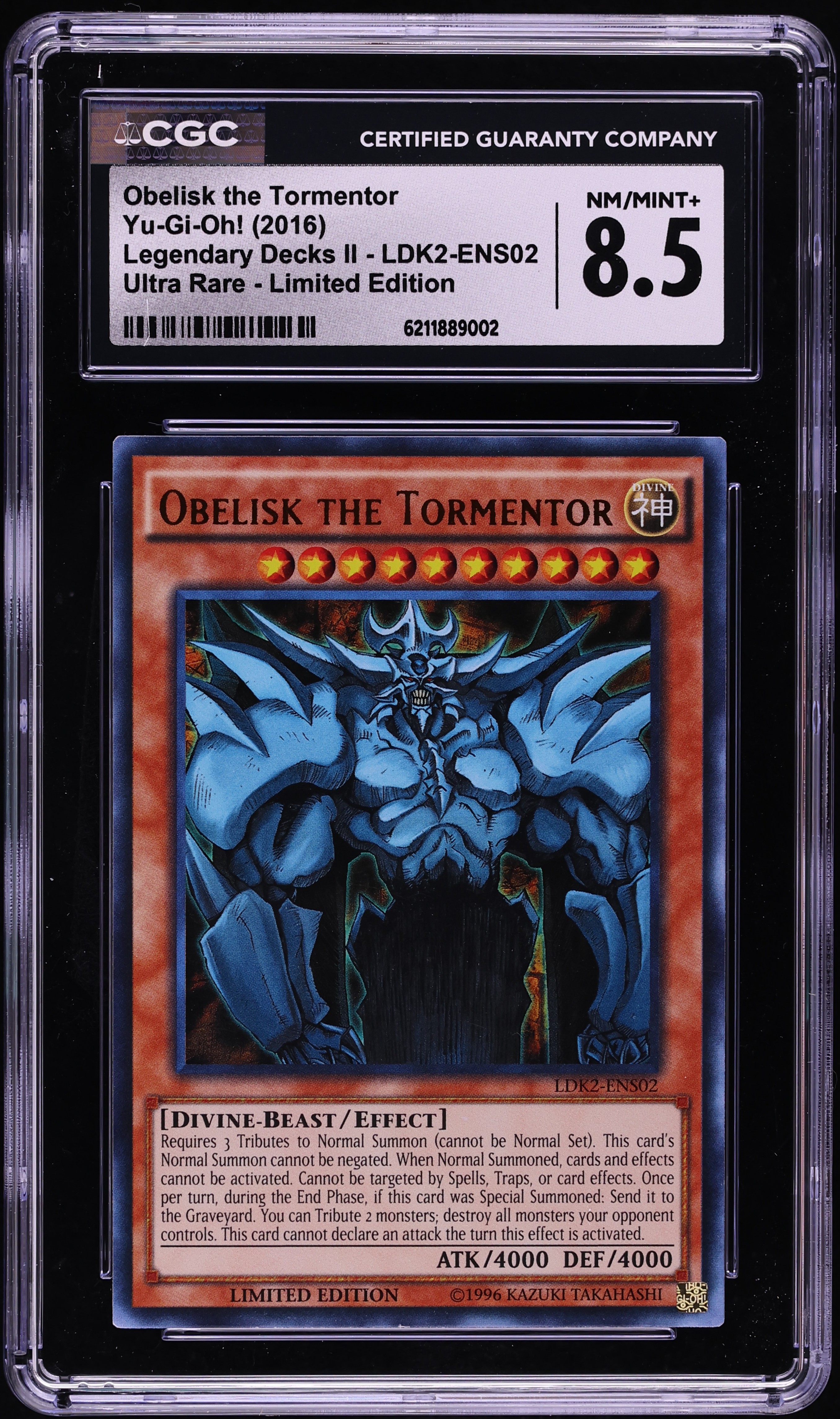 2016 Yu-Gi-Oh! LDK2 Limited Edition Ultra Rare Obelisk The Tormentor #LDK2-ENS02 CGC 8.5