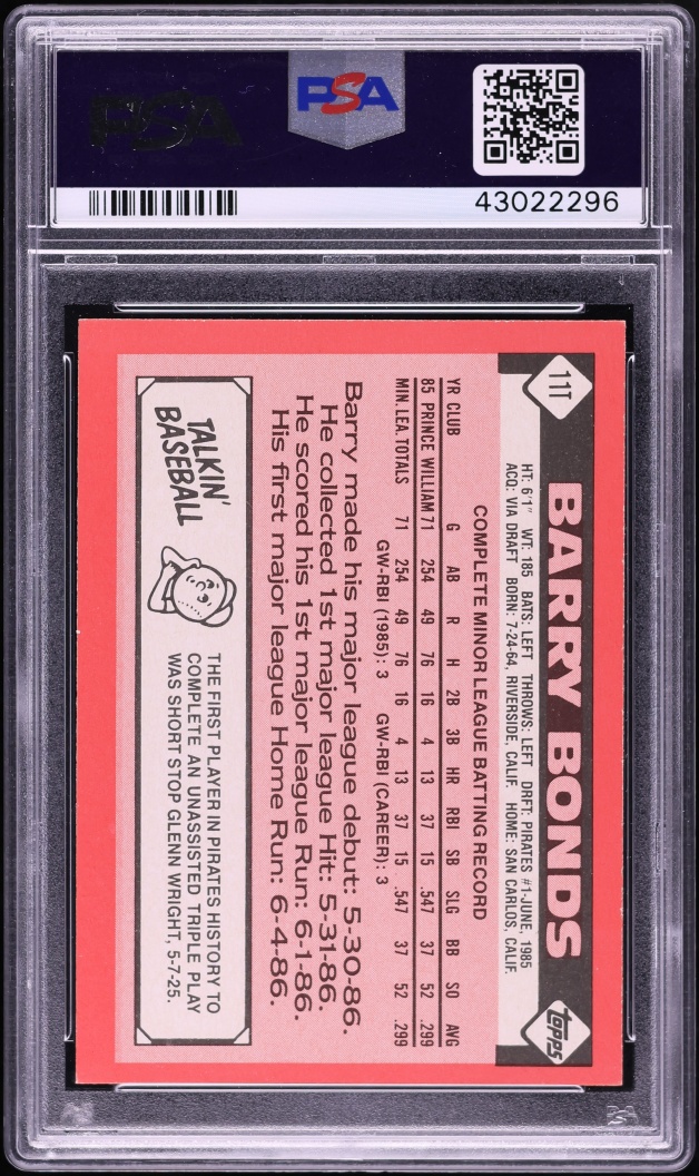 1986 Topps Traded Tiffany Barry Bonds ROOKIE #11T PSA 10 GEM MINT