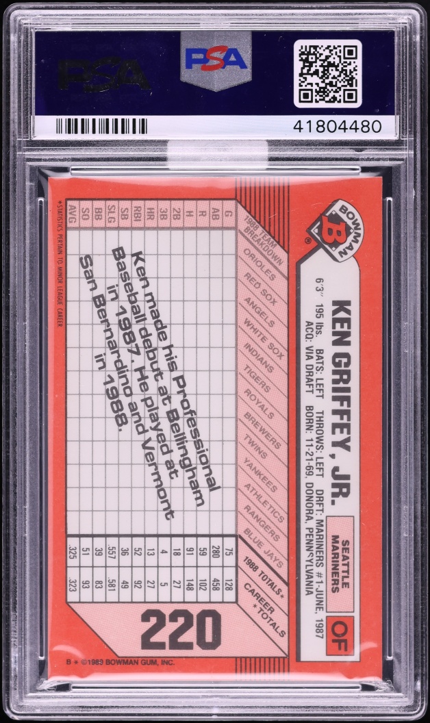 1989 Bowman Tiffany Ken Griffey Jr. ROOKIE #220 MBA PSA 10 GEM MINT