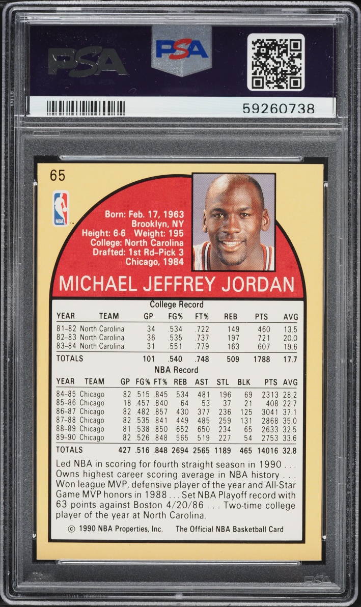 1990 Hoops Michael Jordan #65 PSA 8 NM-MT