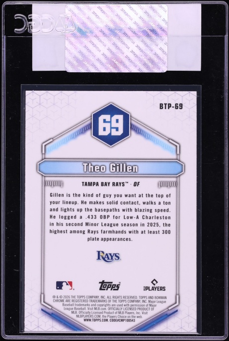 2026 Bowman Scouts Top 100 Aqua Refractor Theo Gillen PROSPECT /125 #BTP-69 CGC AUTH