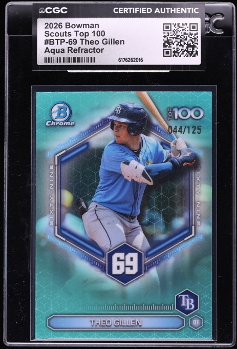 2026 Bowman Scouts Top 100 Aqua Refractor Theo Gillen PROSPECT /125 #BTP-69 CGC AUTH