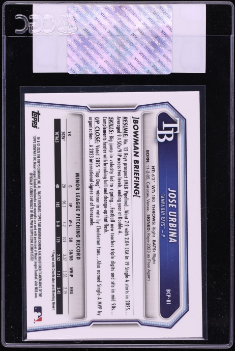 2026 Bowman Chrome Xfractor Jose Urbina PROSPECT #BCP-81 CGC AUTH