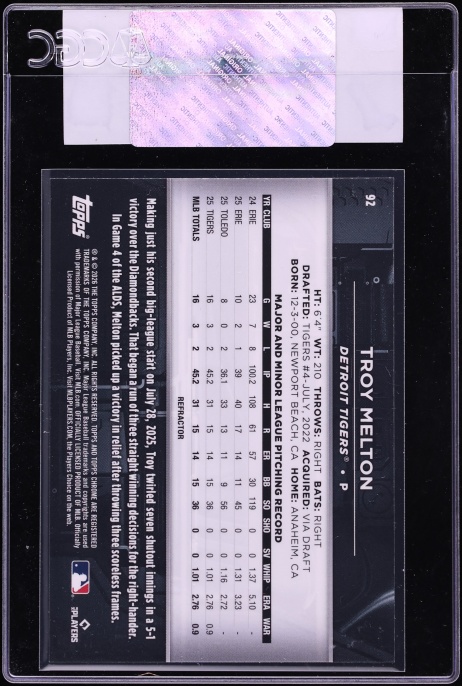 2026 Topps Chrome Black Refractor Troy Melton ROOKIE /199 #92 CGC AUTH