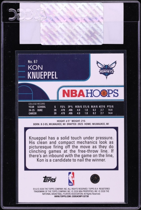 2025 Topps Hoops Rainbow Kon Knueppel ROOKIE #67 CGC AUTH