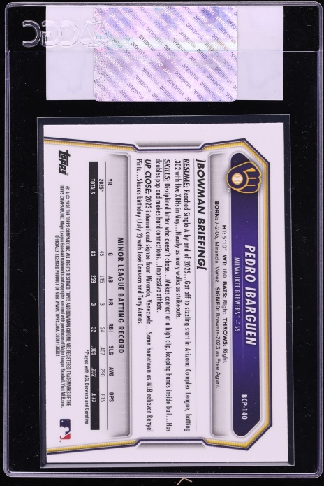 2026 Bowman Chrome Yellow Refractor Pedro Ibarguen PROSPECT /75 #BCP-140 CGC AUTH