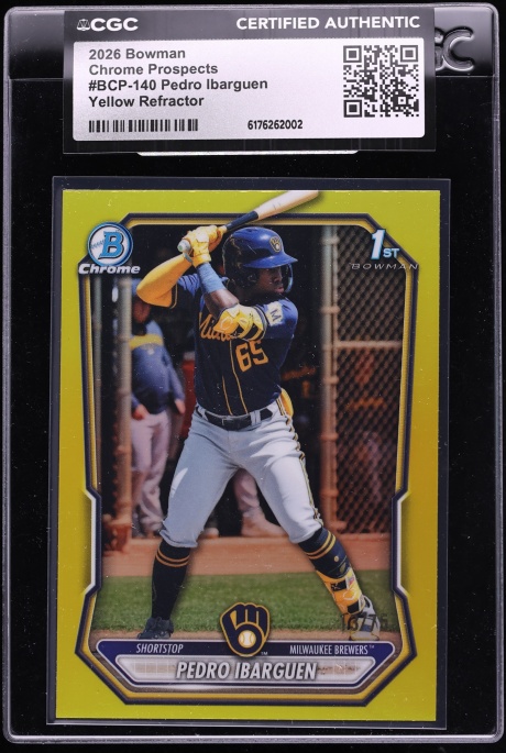 2026 Bowman Chrome Yellow Refractor Pedro Ibarguen PROSPECT /75 #BCP-140 CGC AUTH
