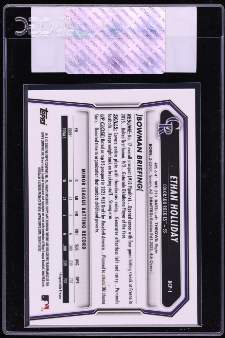 2026 Bowman Chrome Ethan Holliday PROSPECT #BCP-1 CGC AUTH