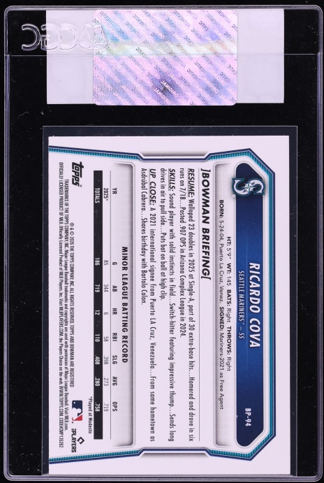 2026 Bowman Sky Blue Ricardo Cova PROSPECT /499 #BP-94 CGC AUTH