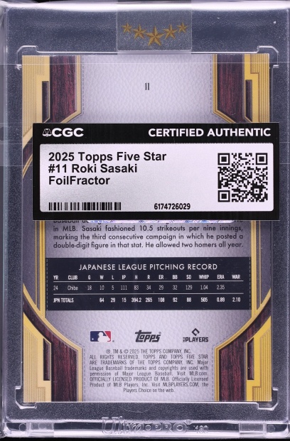 2025 Topps Five Star FoilFractor Roki Sasaki ROOKIE 1/1 #11 CGC AUTH