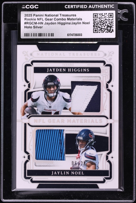 2025 National Treasures NFL Gear Holo Silver Jayden Higgins Jaylin Noel PATCH /25 CGC AUTH