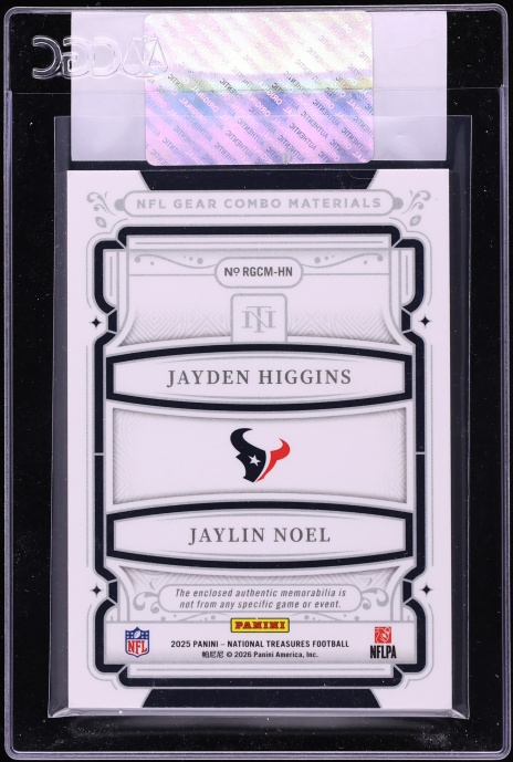 2025 National Treasures NFL Gear Holo Silver Jayden Higgins Jaylin Noel PATCH /25 CGC AUTH