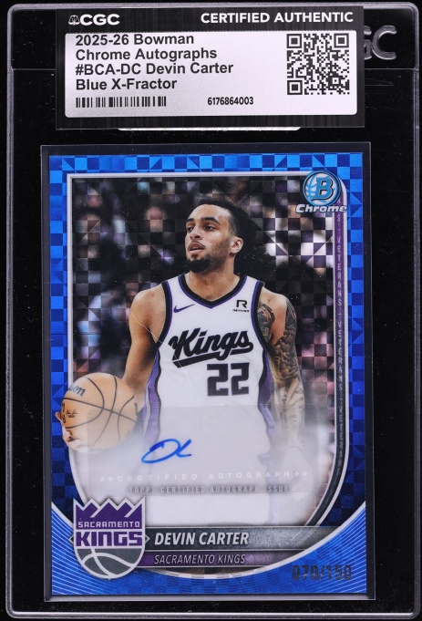 2025 Bowman Chrome Blue Xfractor Devin Carter AUTO /150 #BCA-DC CGC AUTH