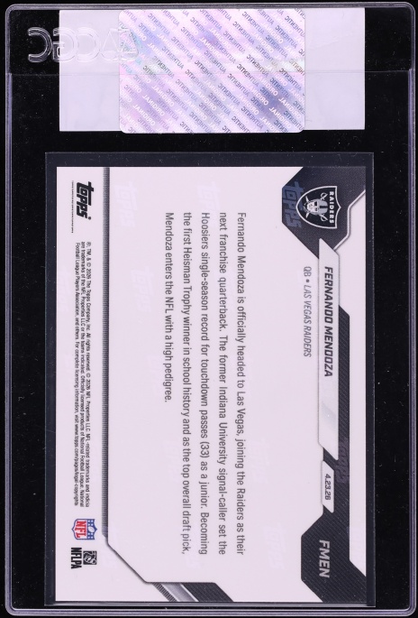 2026 Topps Now Fernando Mendoza ROOKIE #FMEN CGC AUTH