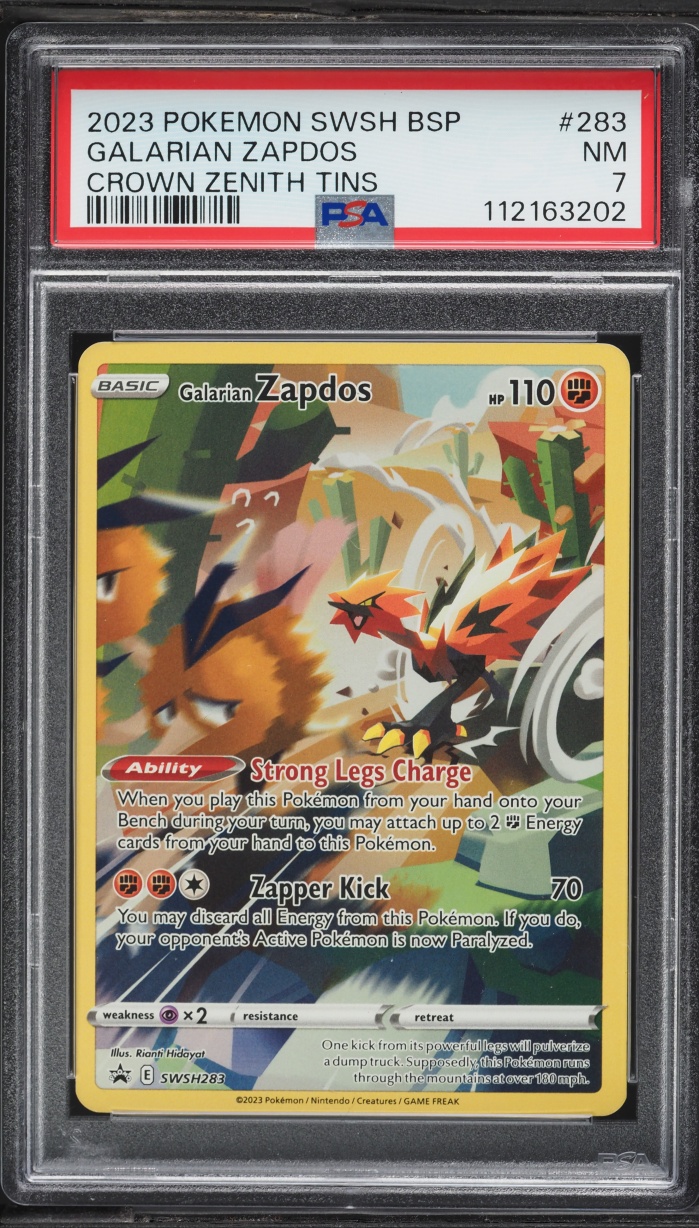 2023 Pokemon Sword & Shield Promo Crown Zenith Tin Alt Art Galarian Zapdos #283 PSA 7 NRMT