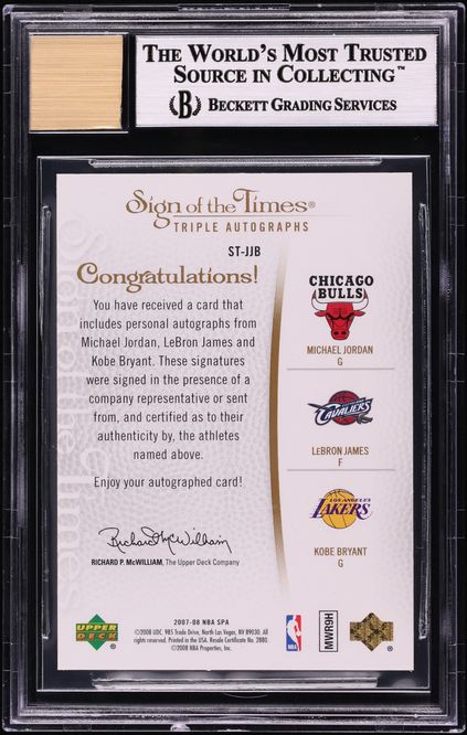 2007 SP Authentic Sign Of The Times Michael Jordan Kobe Bryant LeBron James AUTO /10 BGS 8.5