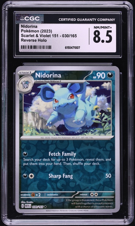 2023 Pokemon Scarlet & Violet 151 Reverse Holo Nidorina #30 CGC 8.5 NM-MT+