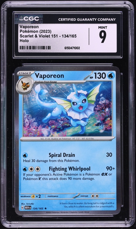 2023 Pokemon Scarlet & Violet 151 Holo Vaporeon #134 CGC 9 MINT