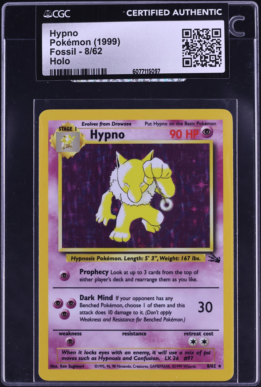 1999 Pokemon Fossil Holo Hypno #8 CGC AUTH