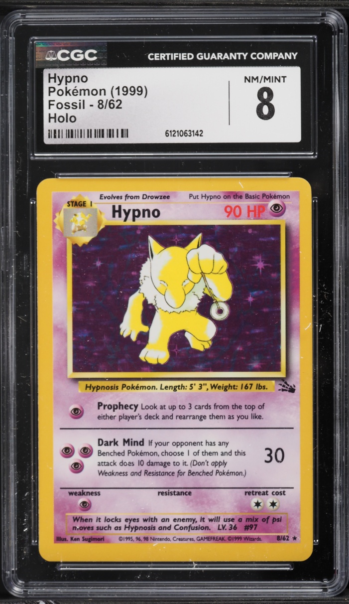 1999 Pokemon Fossil Holo Hypno #8 CGC 8 NM-MT