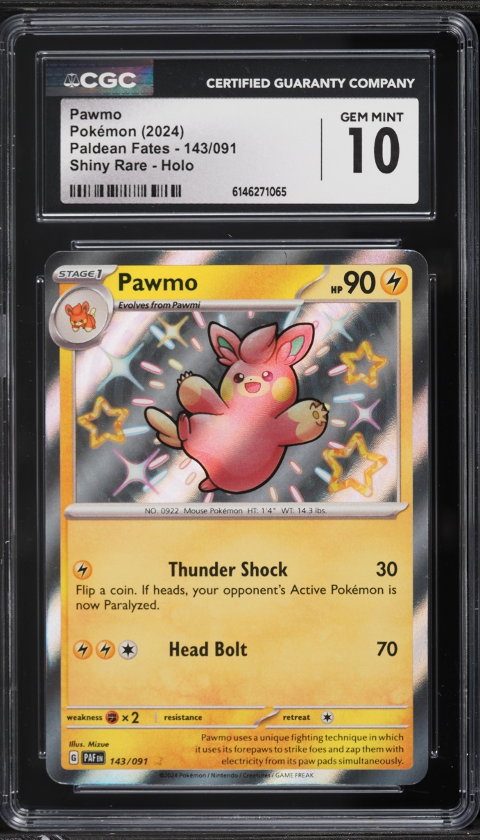 2024 Pokemon Scarlet & Violet Paldean Fates Shiny Pawmo #143 CGC 10 GEM MINT