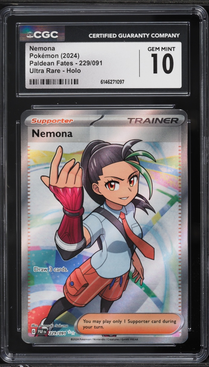 2024 Pokemon Scarlet & Violet Paldean Fates Full Art Nemona #229 CGC 10 GEM MINT