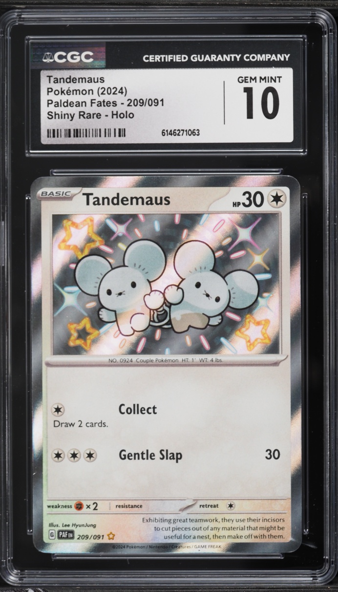 2024 Pokemon Scarlet & Violet Paldean Fates Shiny Rare Tandemaus #209 CGC 10 GEM MINT