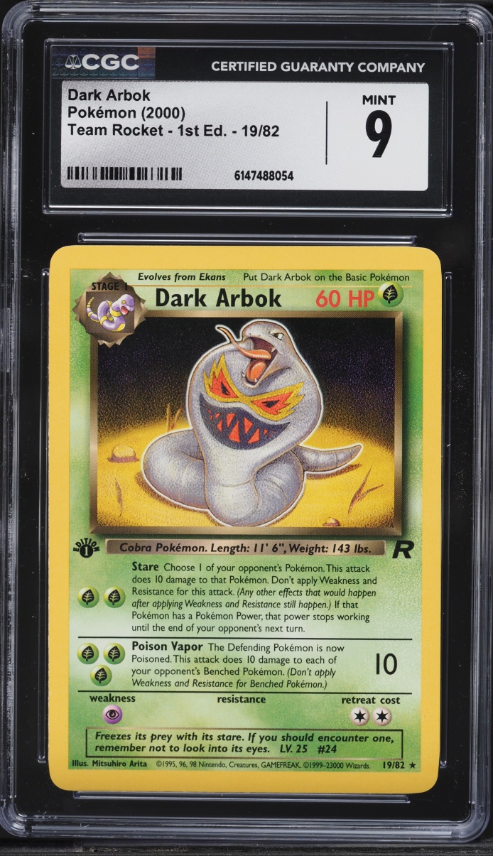 2000 Pokemon Team Rocket 1st Edition Dark Arbok #19 CGC 9 MINT