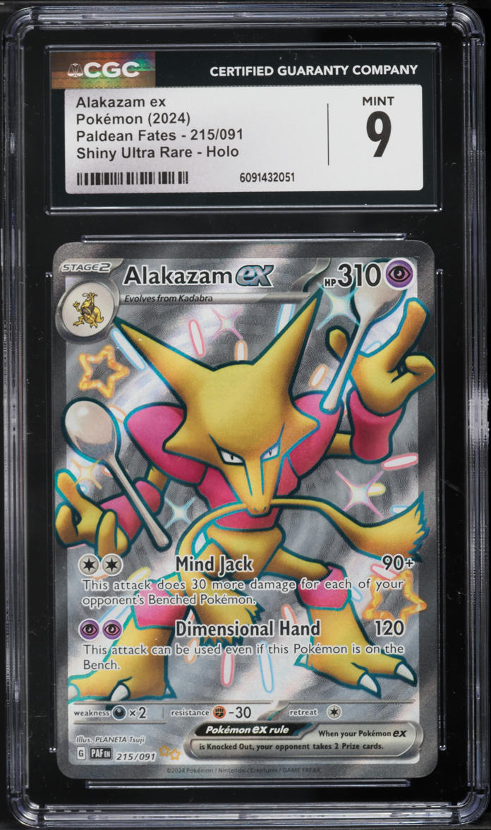 2024 Pokemon Scarlet & Violet Paldean Fates Full Art Shiny Alakazam ex #215 CGC 9 MINT