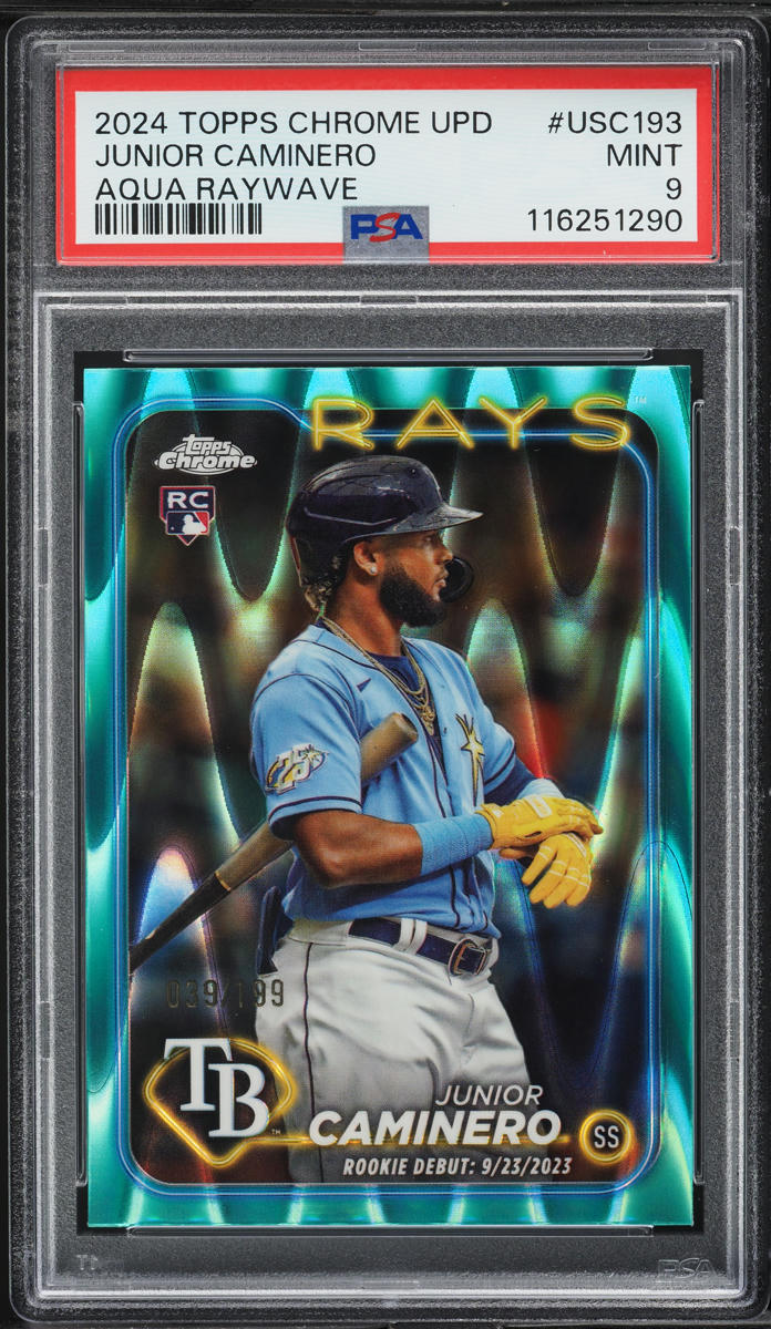 2024 Topps Chrome Update Aqua RayWave Ref. Junior Caminero ROOKIE /199 PSA 9
