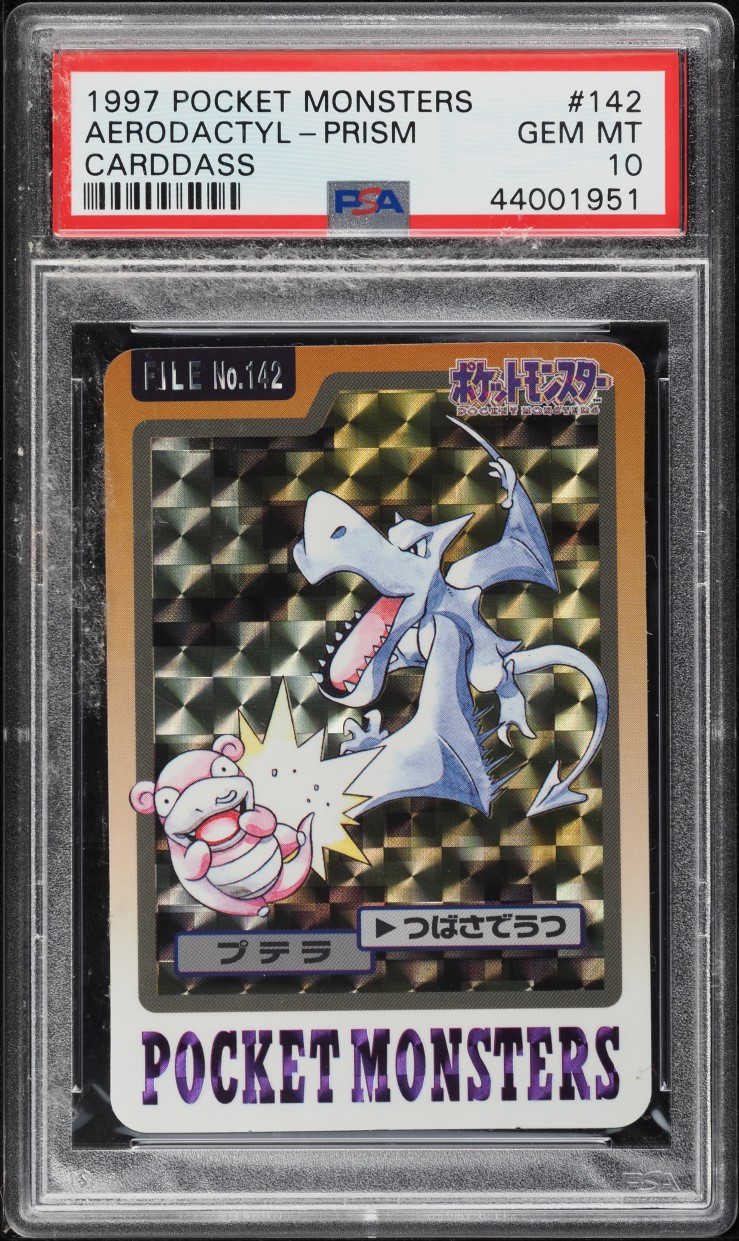 1997 Pokemon Japanese Pocket Monsters Carddass Prism Aerodactyl #142 PSA 10 GEM MINT
