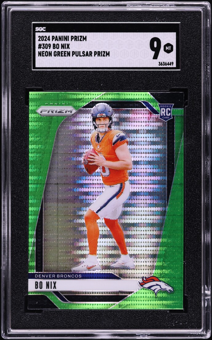 2024 Panini Prizm Neon Green Pulsar Bo Nix ROOKIE #309 SGC 9 MINT