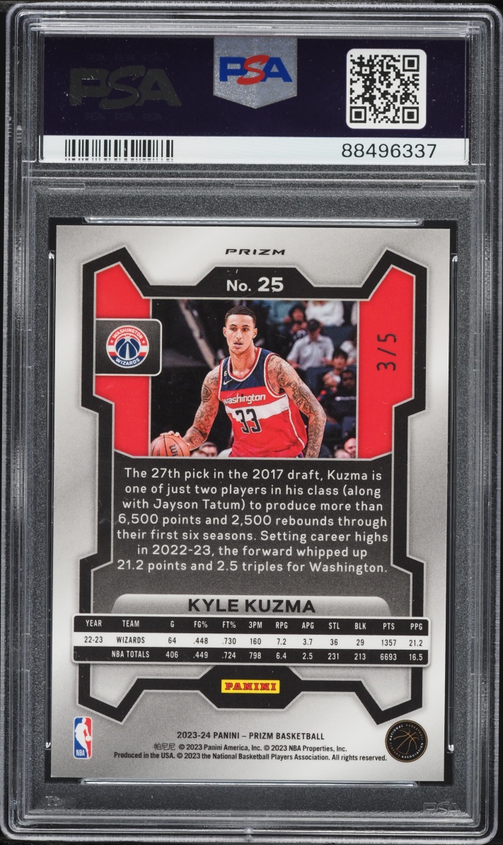 2023 Panini Prizm Black Gold Kyle Kuzma /5 #25 PSA 9 MINT