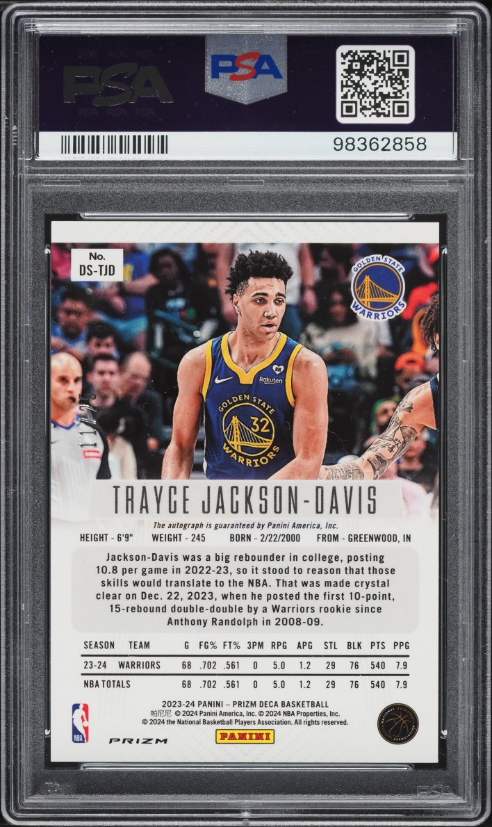 2023 Panini Prizm Deca Green Shimmer FOTL Trayce Jackson-Davis ROOKIE AUTO /25 #DS-TJD PSA 10