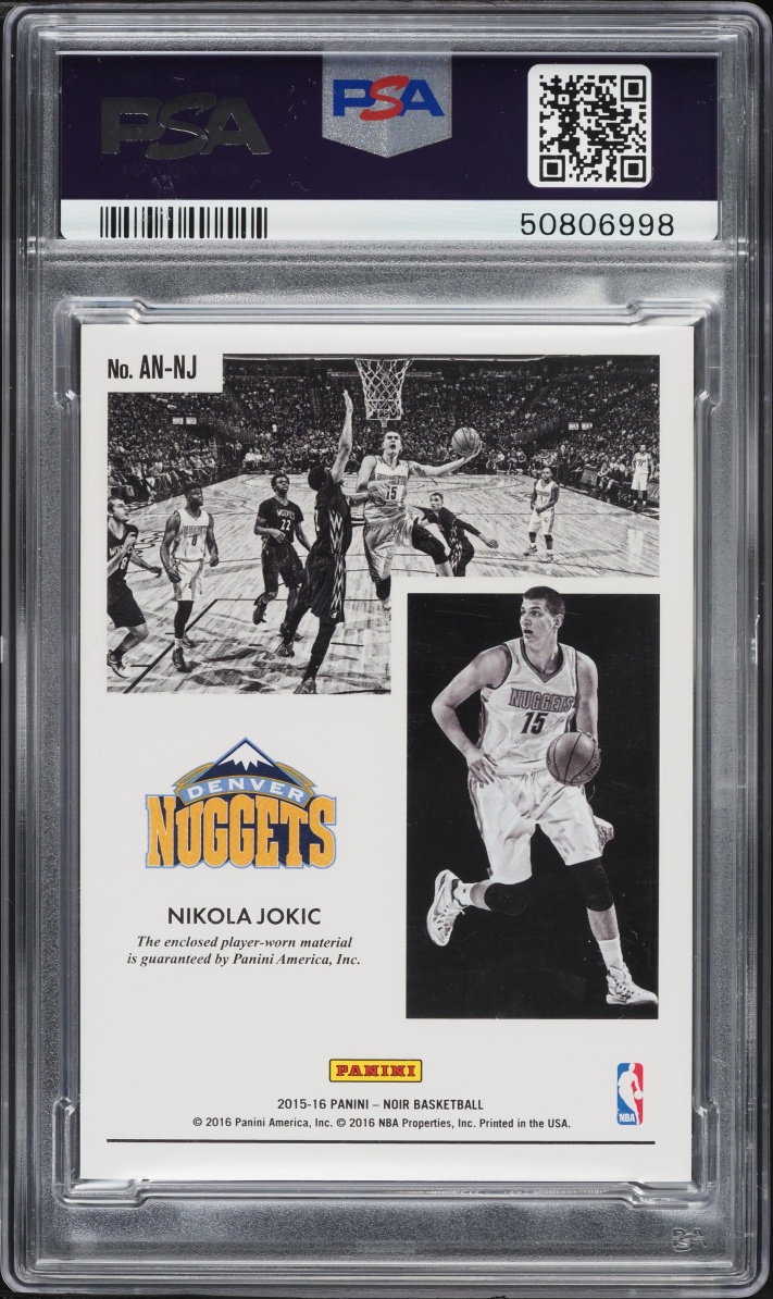 2015 Panini Noir Acetate Materials Tag Prime Nikola Jokic ROOKIE PATCH /5 #AN-NJ PSA 8 NM-MT