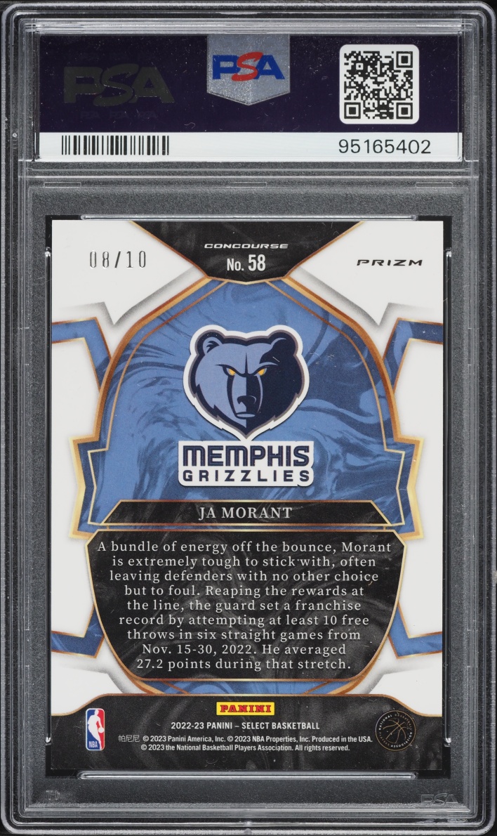 2022 Select Concourse Gold Cracked Ice Ja Morant /10 #58 PSA 10 GEM MINT