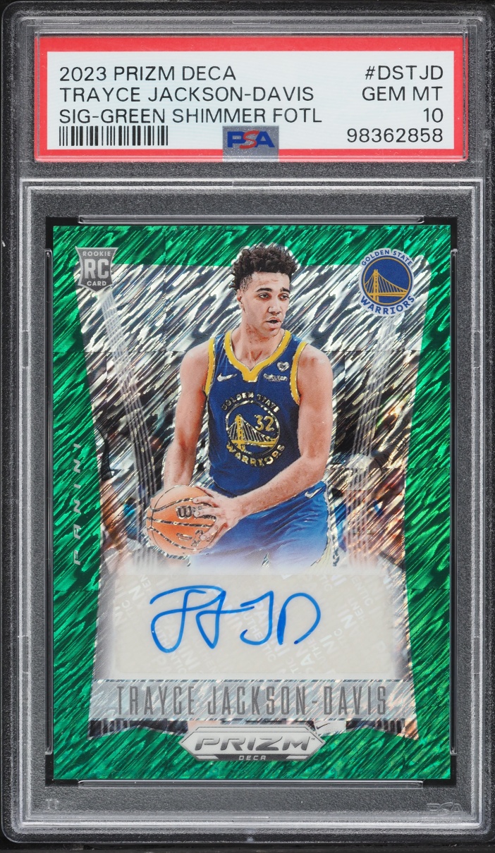 2023 Panini Prizm Deca Green Shimmer FOTL Trayce Jackson-Davis ROOKIE AUTO /25 #DS-TJD PSA 10