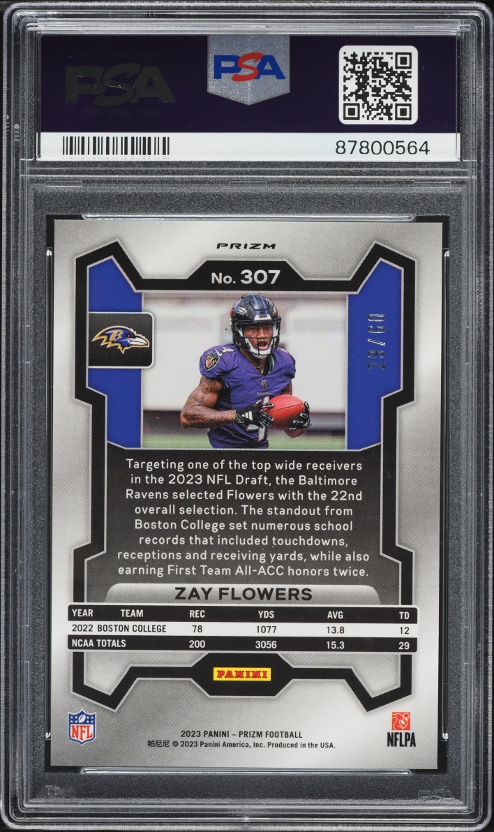 2023 Panini Prizm Orange Wave Zay Flowers ROOKIE /60 #307 PSA 10 GEM MINT