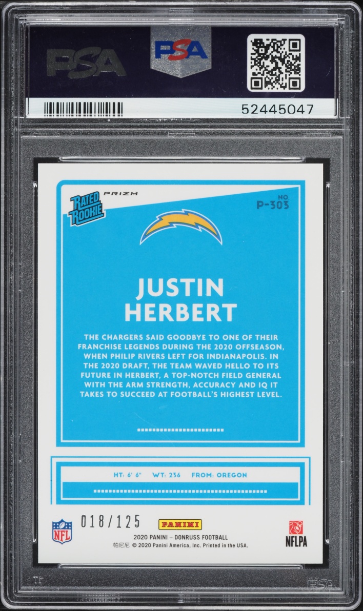 2020 Donruss Optic Preview Blue Justin Herbert ROOKIE /125 #P-303 PSA 10 GEM MINT