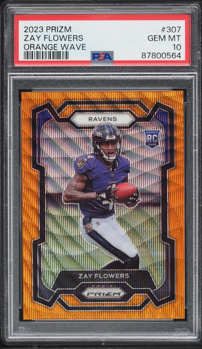 2023 Panini Prizm Orange Wave Zay Flowers ROOKIE /60 #307 PSA 10 GEM MINT