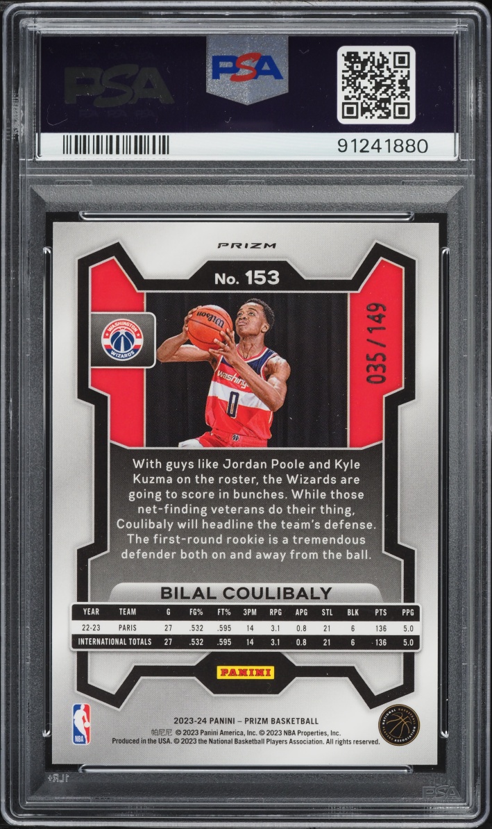 2023 Panini Prizm Purple Ice Bilal Coulibaly ROOKIE /149 #153 PSA 10 GEM MINT