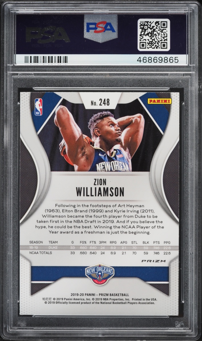 2019 Panini Prizm Silver Zion Williamson ROOKIE #248 PSA 9 MINT