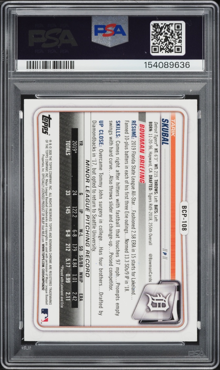 2022 Topps Archives Signature Series '20 Bowman Chrome Tarik Skubal AUTO 1/18 #BCP-108 PSA 9