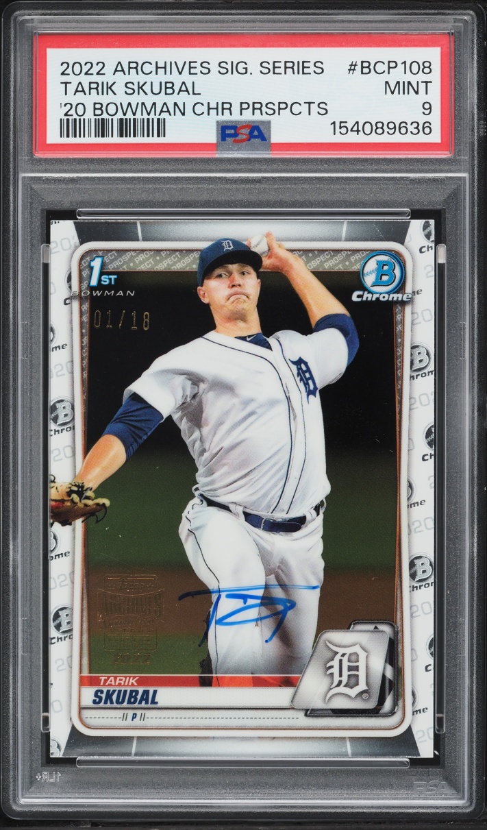 2022 Topps Archives Signature Series '20 Bowman Chrome Tarik Skubal AUTO 1/18 #BCP-108 PSA 9