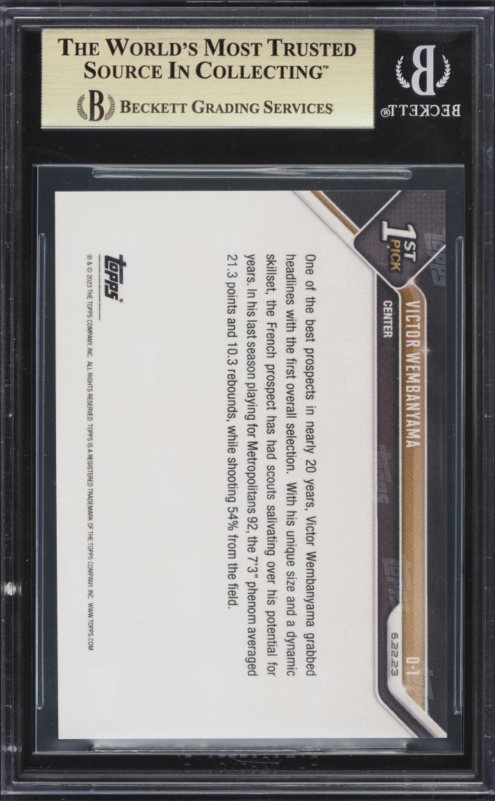 2023 Topps Now Draft Victor Wembanyama ROOKIE #D-1 BGS 10 PRISTINE