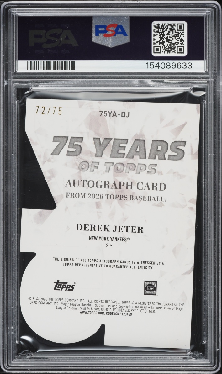 2026 Topps 75 Years Die-Cut Derek Jeter AUTO /75 #75YA-DJ PSA 10 GEM MINT