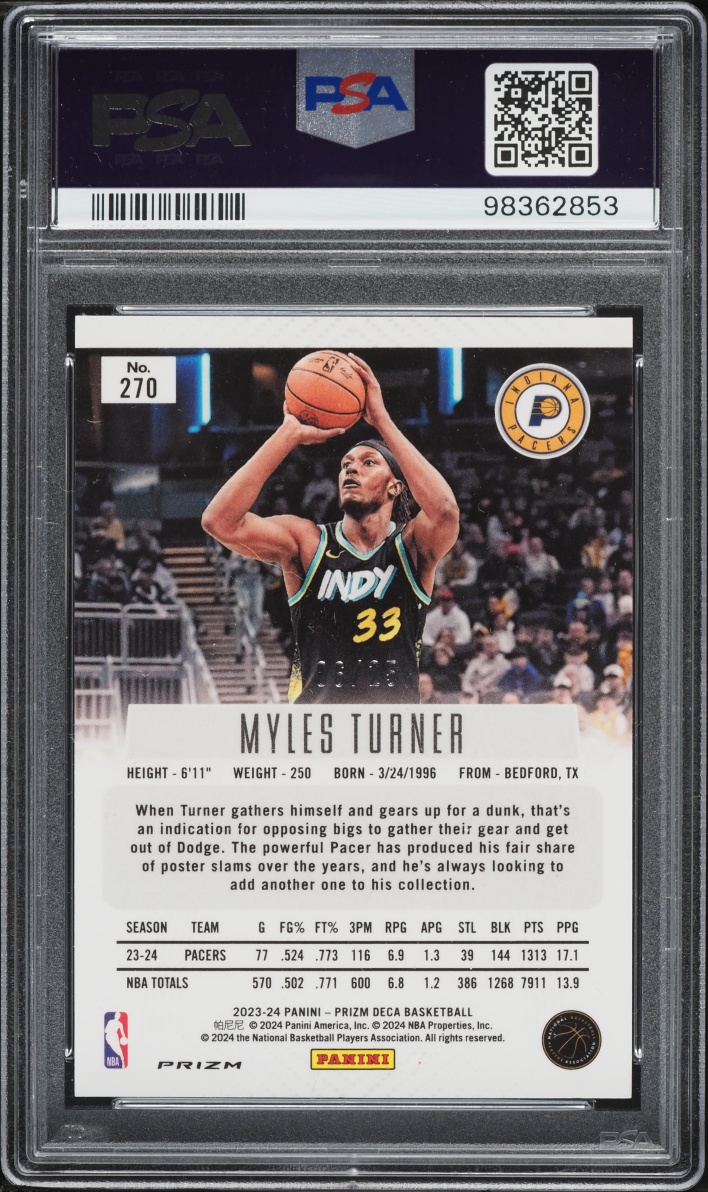 2023 Panini Prizm Deca Mojo Myles Turner /25 #270 PSA 9 MINT