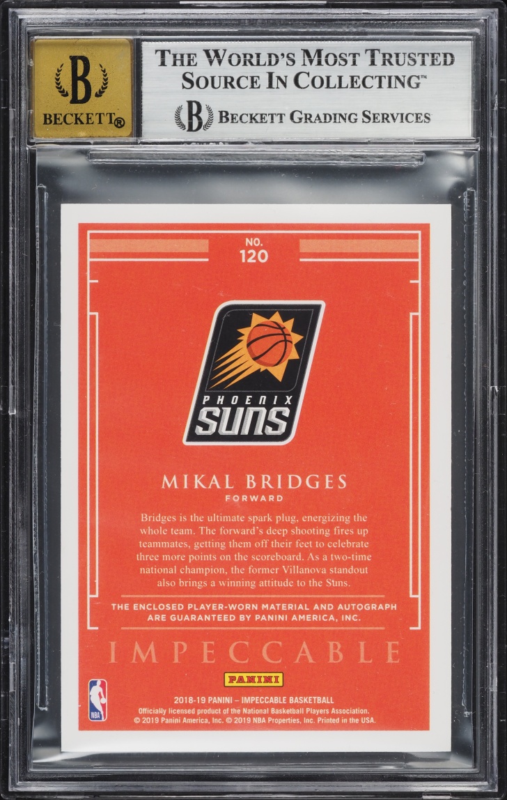 2018 Panini Impeccable Mikal Bridges ROOKIE PATCH AUTO /99 #120 BGS 8.5 NM-MT+