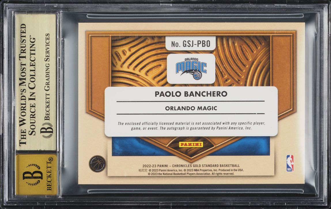 2022 Panini Chronicles Gold Asia Jade Paolo Banchero ROOKIE PATCH AUTO #GSJ-PBO BGS 9.5